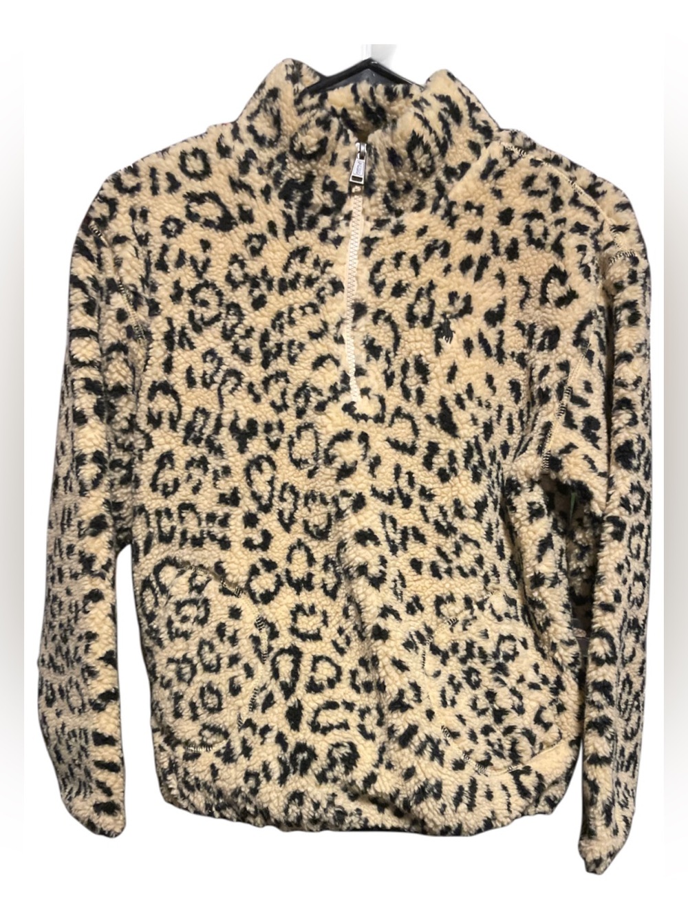 Polo by Ralph Lauren Beige and Black Leopard Sherpa Half-Zip Pullover Girls L